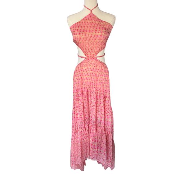 Misa Los Angeles Dalia Cutout Chiffon Maxi Dress Septima Geo Pink Medium NWT - Picture 3 of 12